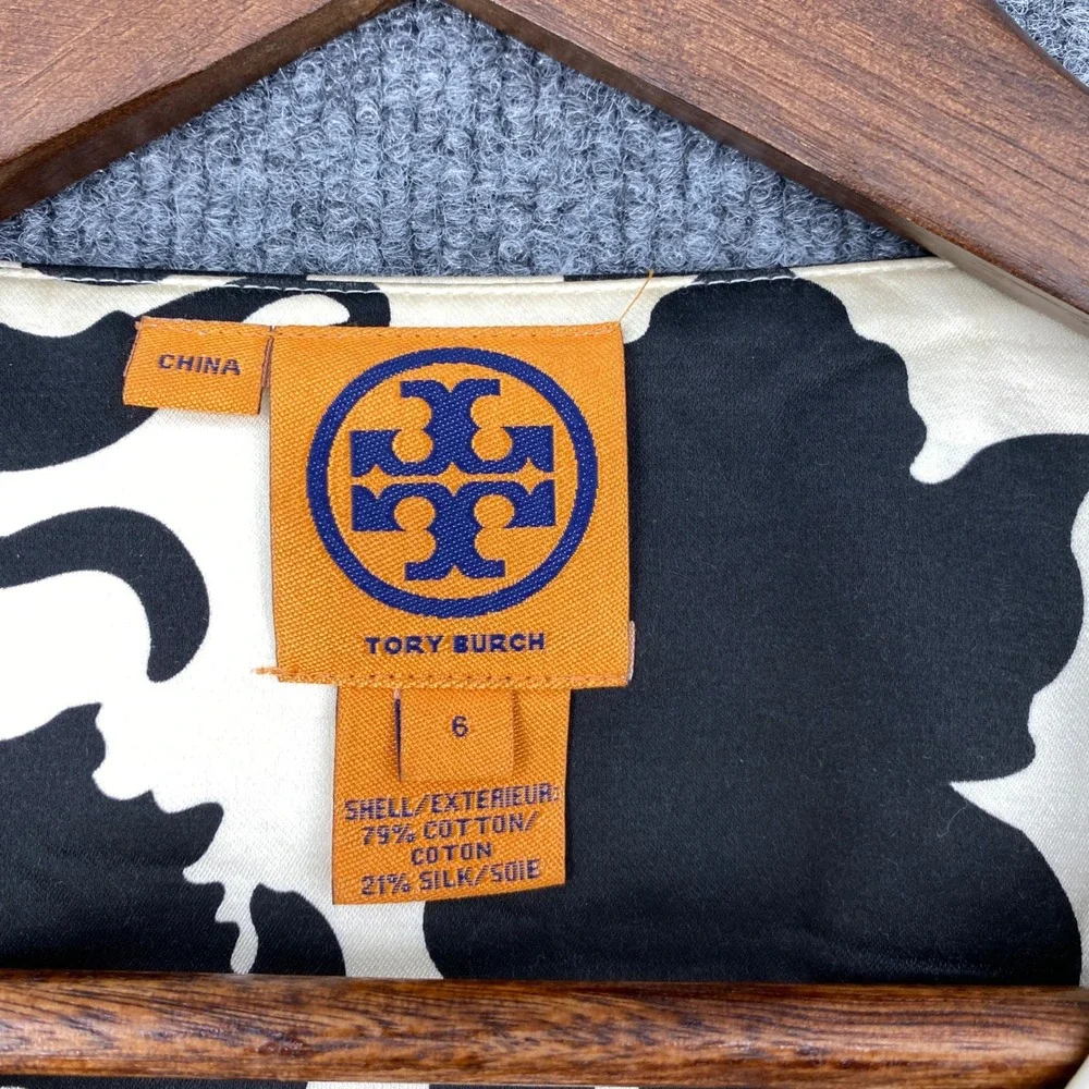 Tory Burch Monochrome Baroque Jacket Women 6 Black White Cotton Silk Luxury